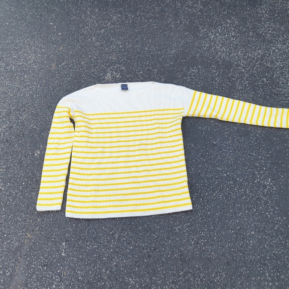 Gap Brand Boatneck Yellow/White Striped Sweater Medium Merino Wool Blend - Picture 2 of 9